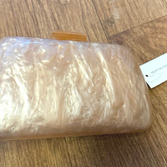 Peeptoe Evening Acrylic Apricot Peach Marble Clutch Purse with Crossbody Strap - Picture 8 of 12